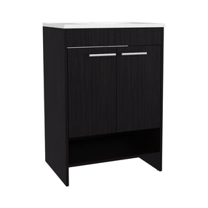 English Elm Bathroom Vanity Slim Sink Cabinet with Single Door, Engineered Wood, Space-Saving Modern Design Black 37.4 L x 23.23 W x 12.6 H B097P350322