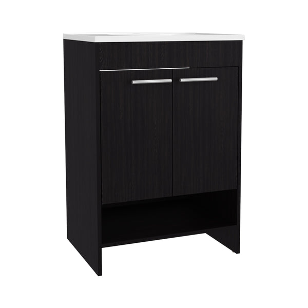 English Elm Bathroom Vanity Slim Sink Cabinet with Single Door, Engineered Wood, Space-Saving Modern Design Black 37.4 L x 23.23 W x 12.6 H B097P350322