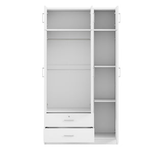 English Elm 3-door Mirrored Wardrobe with Full Length Dressing Mirror Drawers and Top Cabinet White LP006005AAK