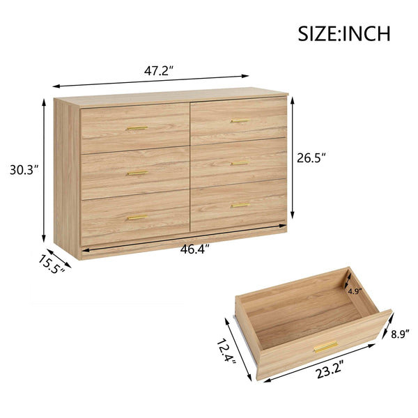English Elm Modern Natural 6-Drawer Dresser with Waterproof Finish, Sturdy Engineered Board, Sleek Timeless Design W1785P178138