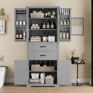 English Elm [video] Floor to Ceiling Matte Storage Cabinet with Drawers Shelves and Adjustable Interior Gray N759P407762E