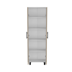 English Elm Multistorage lockable cabinet 35" H with two doors, two shelves, metal hardware, wheels for mobility Multicolor 78.74 L x 17.32 W x 5.12 H B097133047