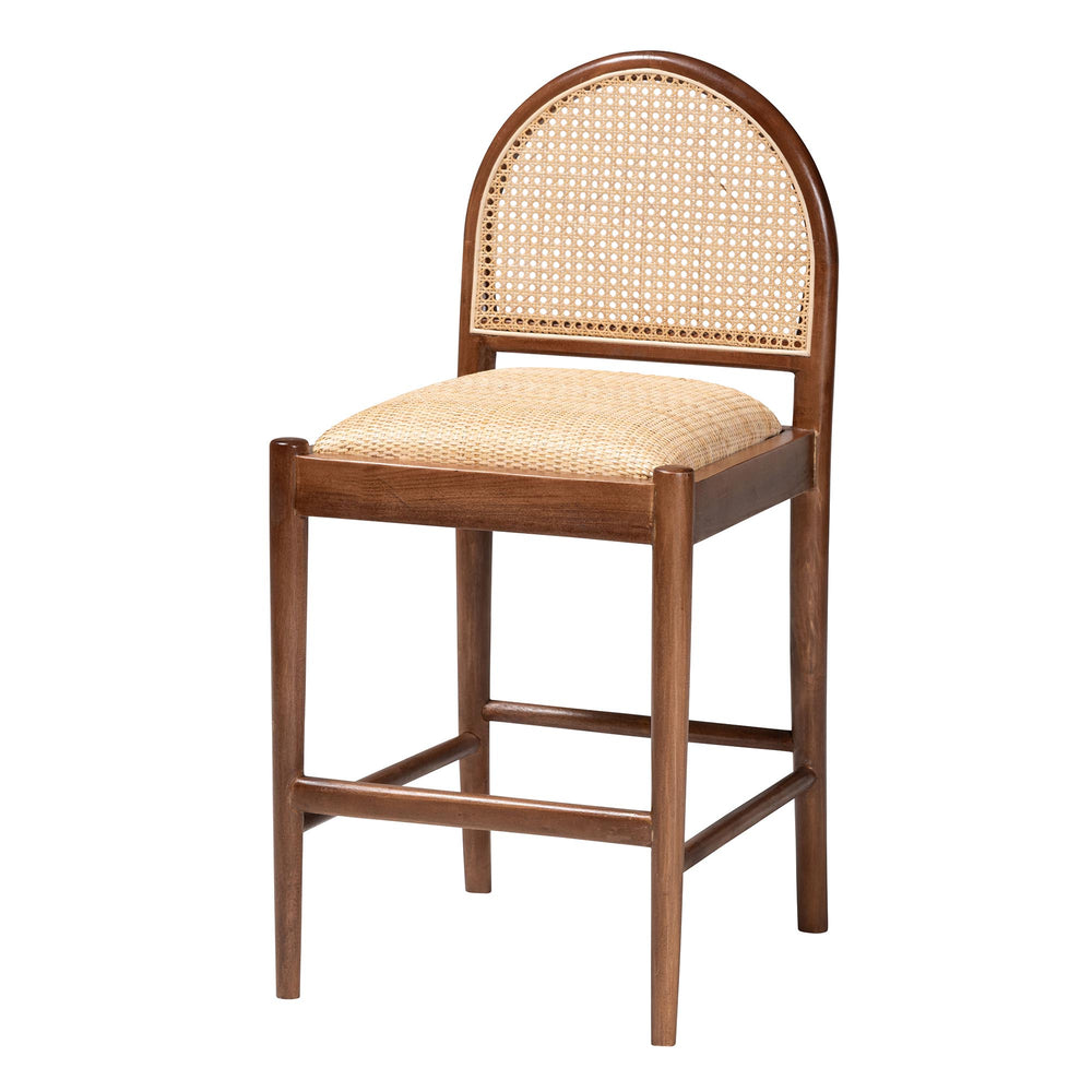 English Elm Modern Rattan Barstool with Woven Texture Curved Arms and Footrest for Kitchen Island B2750P467717