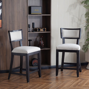 Christopher Knight Home® - Noble House - - 26.5" Counter Stools Set Of 2, Upholstered Counter Height Bar Stools With Comfy Back, Solid Rubber Wood Frame, Backrest, Footrest, Armless Barstools For Home Bar, Kitchen Counter, Beige & Black