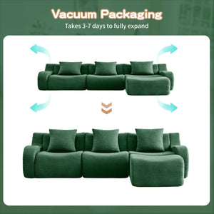 English Elm Boneless Sofa - 3-Seat Teddy Fabric Comfort, No Assembly, Ergonomic Design, Non-Slip Base, Green W714S01441