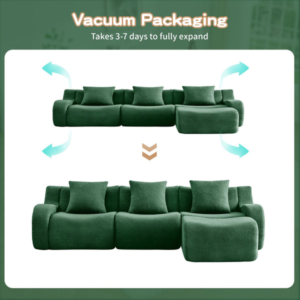 English Elm Boneless Sofa - 3-Seat Teddy Fabric Comfort, No Assembly, Ergonomic Design, Non-Slip Base, Green W714S01441