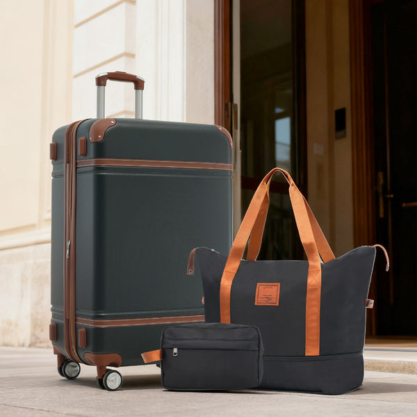 English Elm Hardshell Abs Suitcase Set with Duffel and Toiletry Bag Tsa Lock Spinner Wheels Black N732P193484B