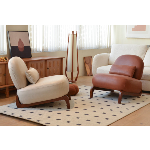 English Elm Cute Faux Leather Armless Accent Chairs Set of 2 with Solid Wood Legs Modern Seating Cream W2105S00019