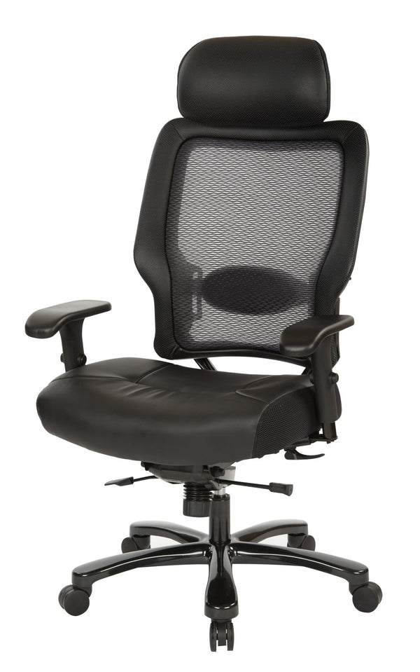 OSP Home Furnishings Executive Big and Tall Ergonomic Office Chair with Mesh Back and Bonded Leather Seat 63-E37A773HL