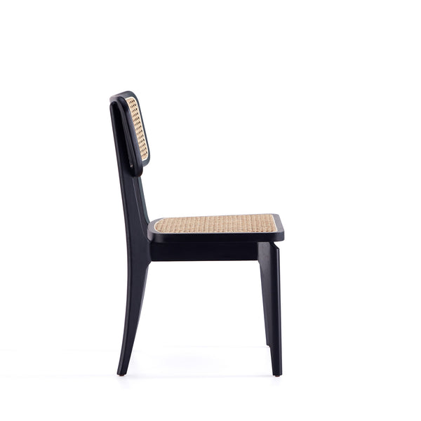 English Elm Giverny Solid Ash Wood Dining Chair with Natural Cane Seat and Square Cane Backrest, Fully Assembled Black+Natural B365P397795