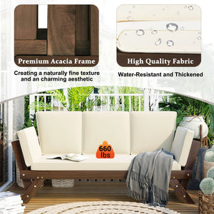 English Elm TOPMAX Outdoor Adjustable Patio Daybed Sofa with Acacia Hardwood Frame, Water-Resistant Cushions Beige SP100141AAA