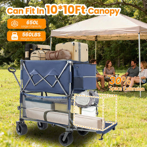 English Elm 55" Double Decker Collapsible Wagon 560lb Capacity Alloy Steel Frame All-terrain Wheels Dark Blue W2932P405186