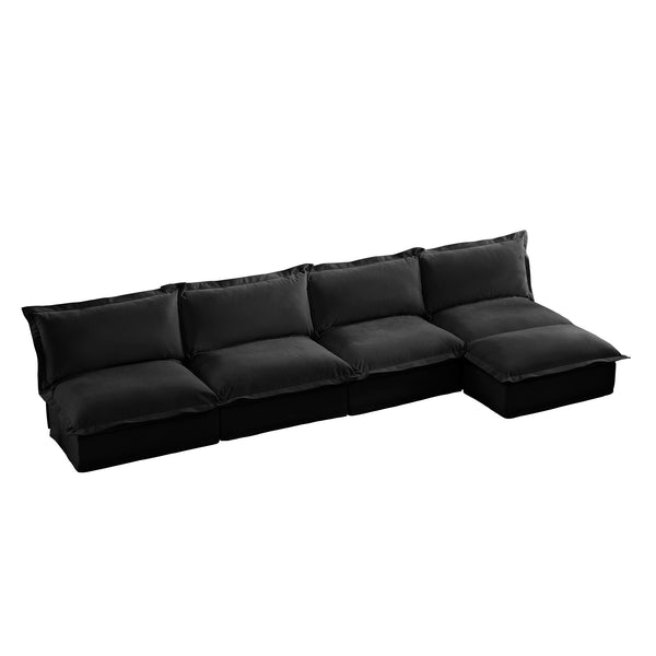 English Elm Slipcovered Modular Cloud Sofa Deep Chenille Sectional with Ottoman for Living Room W3041S00120