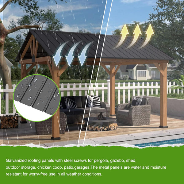 English Elm 20pcs Corrugated Galvanized Steel Roofing Panels Weatherproof Kit for Sheds Pergolas W1859P471100
