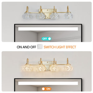 English Elm 23" Modern Crystal Bathroom Vanity Light 4-Light Wall Sconce with Clear Glass Shades, Elegant Iron Finish Gold W2312P374824