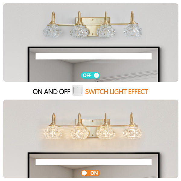 English Elm 23" Modern Crystal Bathroom Vanity Light 4-Light Wall Sconce with Clear Glass Shades, Elegant Iron Finish Gold W2312P374824