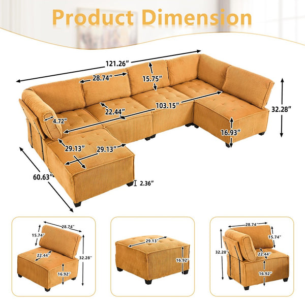 English Elm United We Win U-Shaped Modular Sectional Sofa With Reversible Chaise For Modern Living Spaces W1568S00158-GIGA