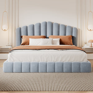 English Elm Velvet Queen Platform Bed Shell Headboard Quilted Frame Low Profile Bedroom BS701P360713C