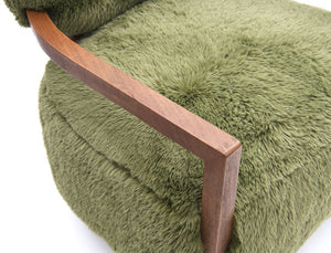 English Elm 1Pc Accent Chair - Plush Green Faux Fur With Walnut Arms, Cozy Contemporary Design For Any Room B2741P401374
