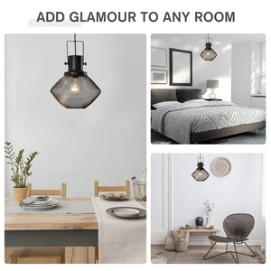 English Elm HOMCOM Industrial Pendant Light with Adjustable Chain, Black Steel Net Shade Chandelier for Kitchen, Living Room W2225P217291