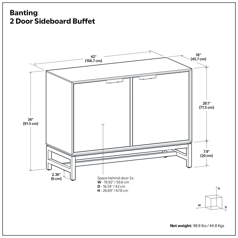 English Elm Banting Solid Wood Two Door Buffet with Metal Base for Dining or Entryway B136P439023