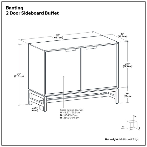 English Elm Banting Solid Wood Two Door Buffet with Metal Base for Dining or Entryway B136P439023