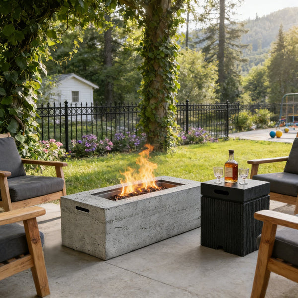 English Elm U_style Outdoor Propane Fire Pit Set Mgo Patio Entertainer with Tank Cover Table Black,Light Gray WY000502AAE