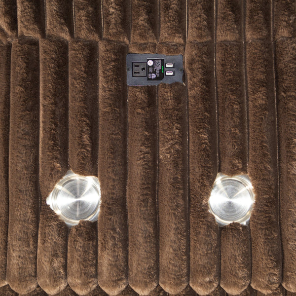 English Elm Contemporary Chocolate Fur-Like Corduroy Motion Sofa with Cup Holders, Drawer & USB Charging Recliner B011P335399