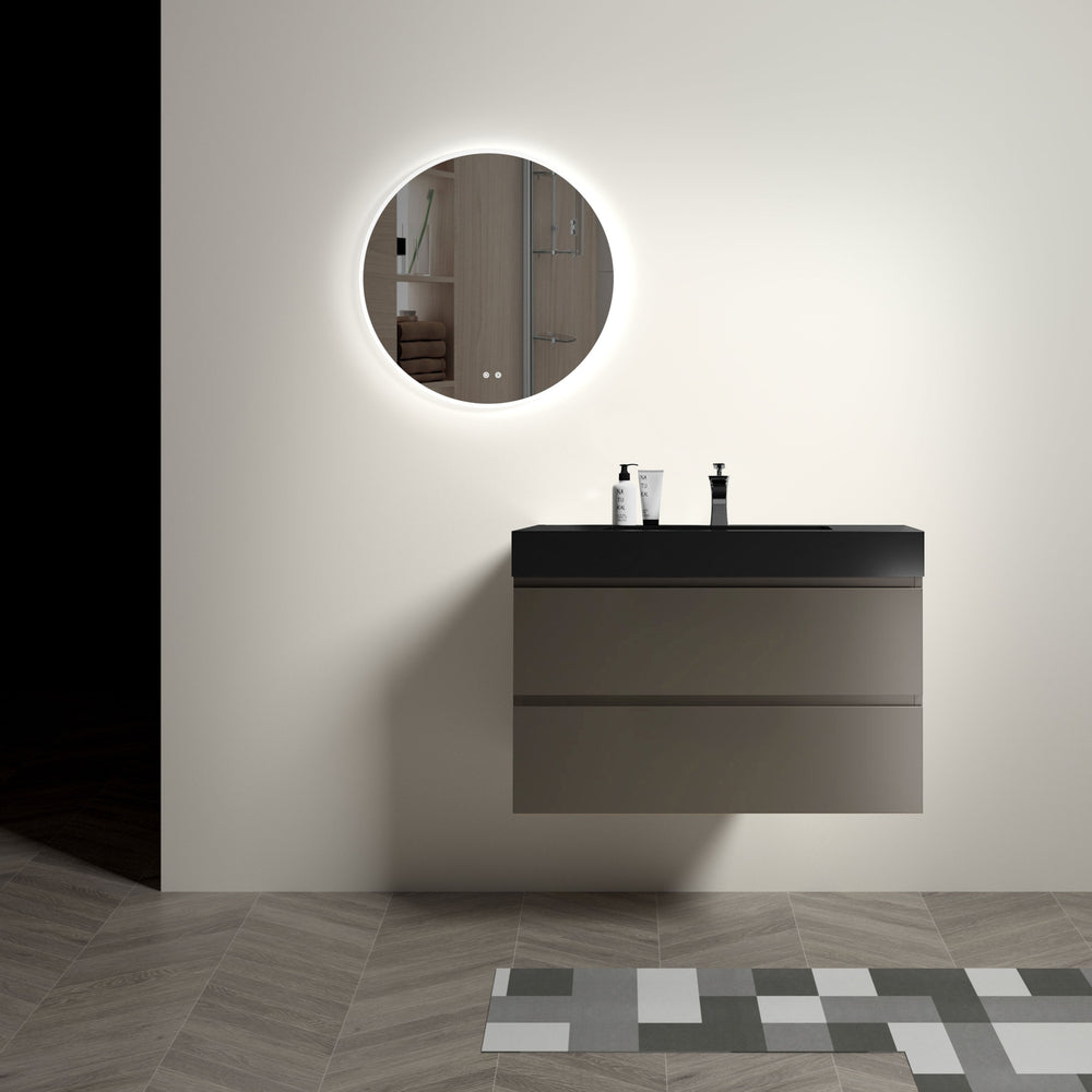 English Elm Alice 36" Gray Bathroom Vanity - Modern Wall-Mounted Design With Matte Black Sink & Ample Storage W1865S00027