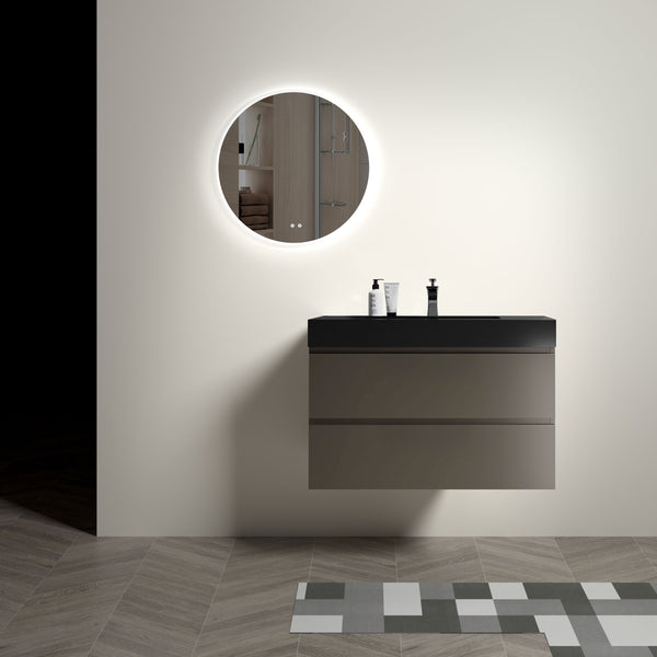 English Elm Alice 36" Gray Bathroom Vanity - Modern Wall-Mounted Design With Matte Black Sink & Ample Storage W1865S00027