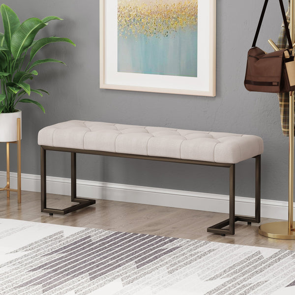 English Elm Christopher Knight Home® - Upholstered Button Tufted Bench In Beige With Bronze Legs - Elegant Accent For Any Space! N757P256383A
