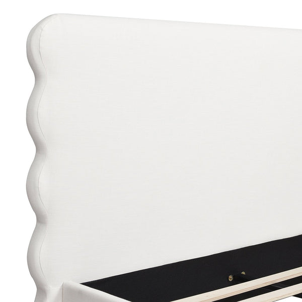 English Elm Jennifer Taylor Home - Stockholm Elegant Wavy Headboard Queen Platform Bed - Antique White Upholstered Comfort & Style B2719P238203