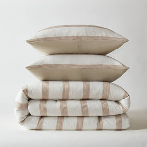 English Elm 3-piece Yarn-dyed Woven Stripe Comforter Set with Seersucker Texture for Full Queen Beds Taupe B035P463216