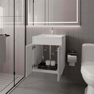English Elm Shoshoni Compact Bathroom Vanity Cabinet with Two Doors, Scratch-Resistant Melamine Finish, Space-Saving White 25 L x 23 W x 12 H B128P314801