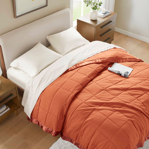 English Elm 1 Lightweight Down Alternative Blanket Full/Queen 90x90, 15oz Polyester Fill, Satin Trim & Scotchgard Finish Orange 14.96 L x 7.48 W x 7.48 H B035P319518