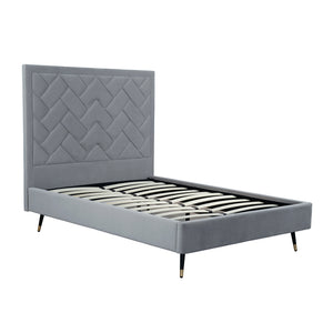 English Elm Crosby Upholstered Velvet Full Bed with Chevron-Stitched Headboard, Solid Slats, No Box Spring Needed Grey B365S00031