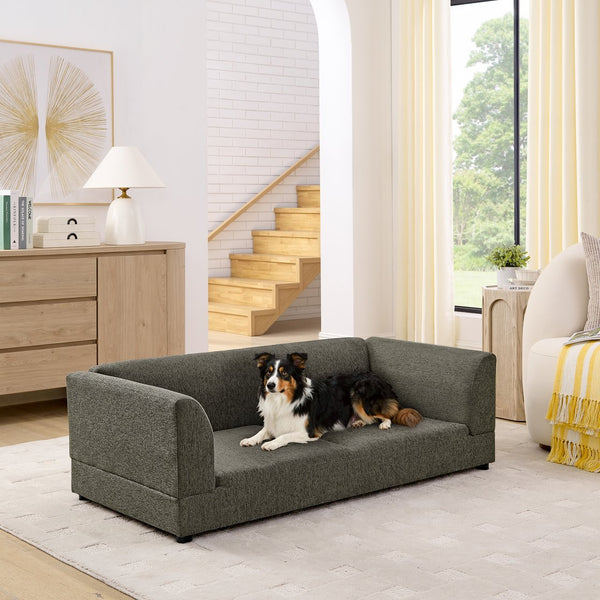 English Elm Comfortable Linen Upholstered Pet Sofa with Backrest and Armrests for Large Dogs Dark Gray W487P430320