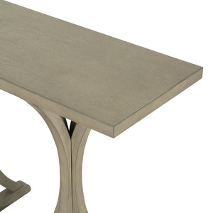 English Elm U-style Farmhouse Console Table Oak Veneer Top Curved Rubberwood Legs Entryway Gray N711P295300E