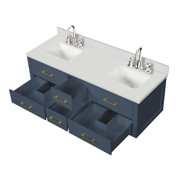 English Elm Blue Double Bath Vanity With Cultured Marble Top & Faucet Set - Stylish Storage For Modern Spaces B2731P258048