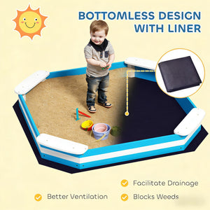 English Elm Sandbox,kids Fir Wood Outdoor Play Area with Corner Seats and Nautical Stripe Design T3971P439547