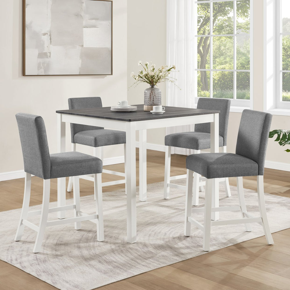 English Elm 5-piece Counter Height Dining Set Rubberwood Upholstered Chairs Grey White Kitchen W1998P418931