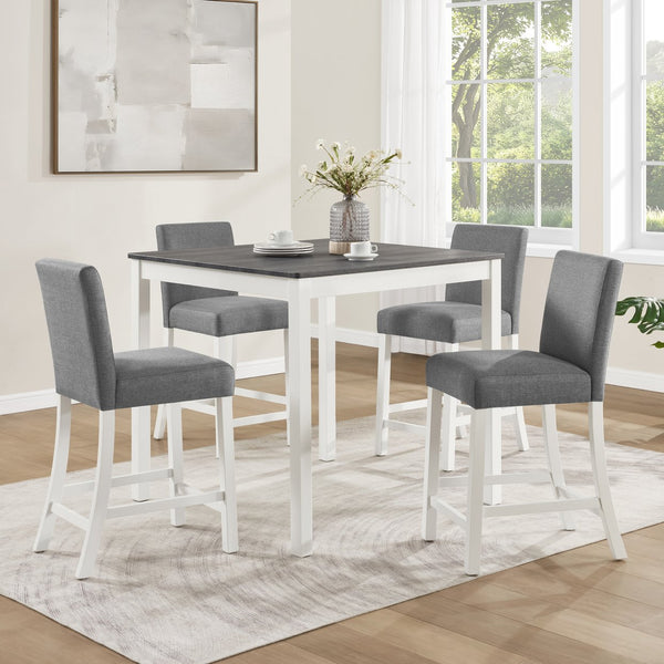 English Elm 5-piece Counter Height Dining Set Rubberwood Upholstered Chairs Grey White Kitchen W1998P418931