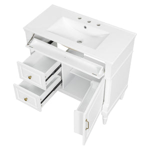 English Elm 36" Bathroom Vanity With Ceramic Sink, Durable Rubberwood Frame, Smart Storage & Modern Design N725P356064K