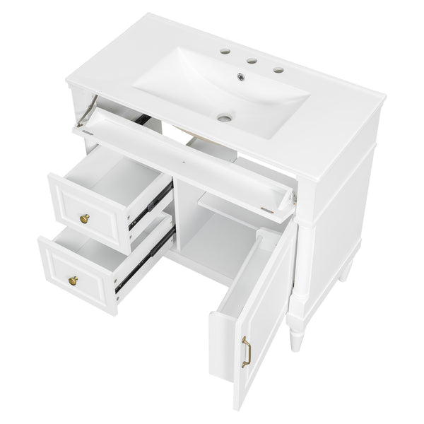 English Elm 36" Bathroom Vanity With Ceramic Sink, Durable Rubberwood Frame, Smart Storage & Modern Design N725P356064K