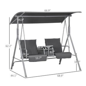 English Elm Patio Freestanding Two Seat Swing with Canopy Cupholders and Hidden Storage Tray T3971P418063