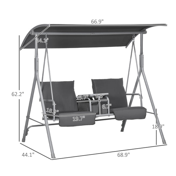 English Elm Patio Freestanding Two Seat Swing with Canopy Cupholders and Hidden Storage Tray T3971P418063