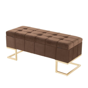 English Elm Storage Bench Button Tufted Velvet Seat Gold Steel Legs Glam Entryway Footboard B202P471511