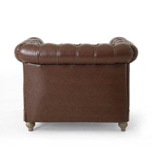 English Elm Christopher Knight Home® - CLUB Club Chair Chesterfield-Inspired Tufted PU Upholstery with Nailhead Trim, Scrolled Arms, Turned Legs Dark Brown 39.25 L x 34.25 W x 25 H 72069.00