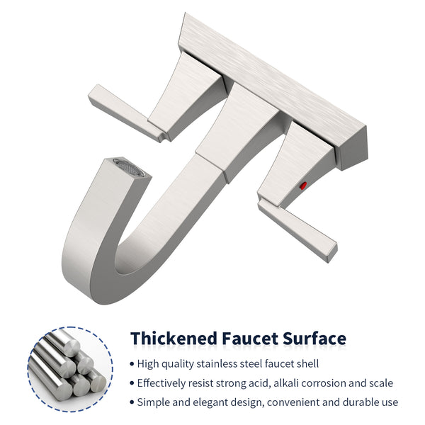 English Elm Bathroom Sink Faucet Brushed Nickel 2-Handle, Modern 4-Inch Center-Set Vanity With Drain & Supply Lines T3177P277479