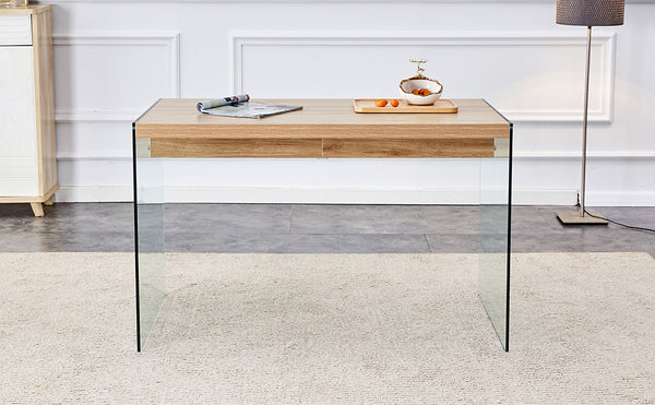 English Elm The modern Wood MDF & Tempered Glass Coffee Table with Dual Glass Sides, Sturdy Storage, Quick 10-15min Assembly W1151P183734